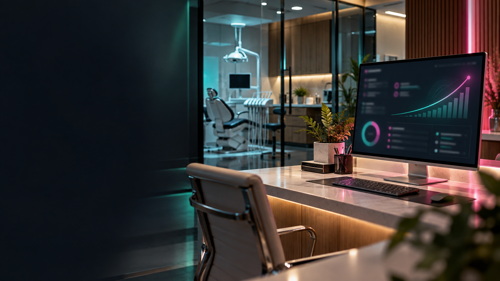 Illustration of a dental practice revenue workspace with an upward trend